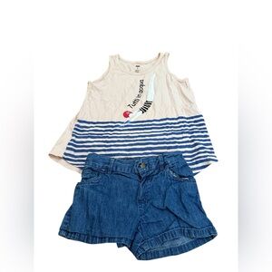Tea Collection Cream and Blue Striped Tank Top with Roxy Girl Denim Shorts